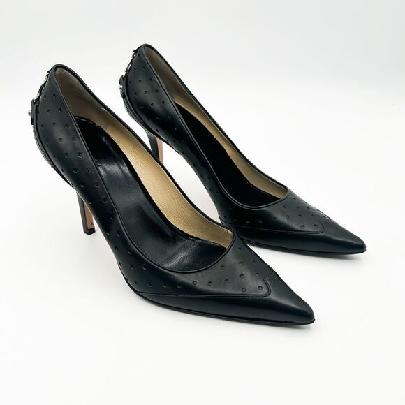 Gucci Interlocking GG Pointed Toe Black Leather Heels Pumps Size 8.5 - Picture 4 of 16
